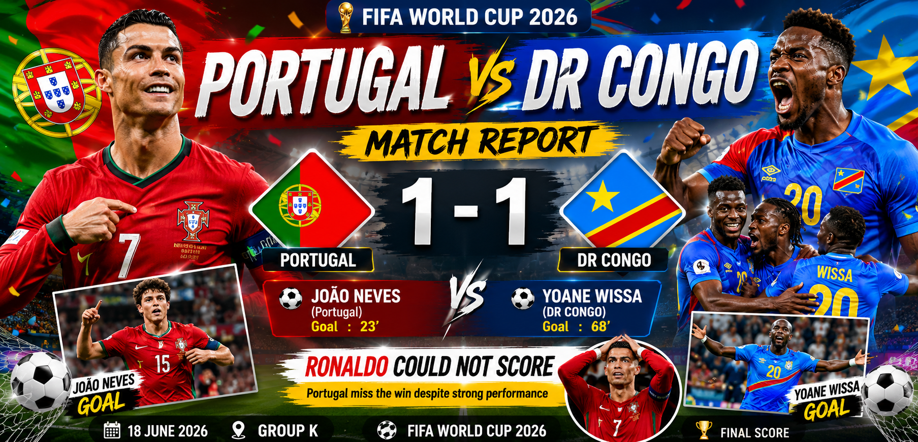 Portugal vs DR Congo: FIFA World Cup 18-June 2026 Match Report