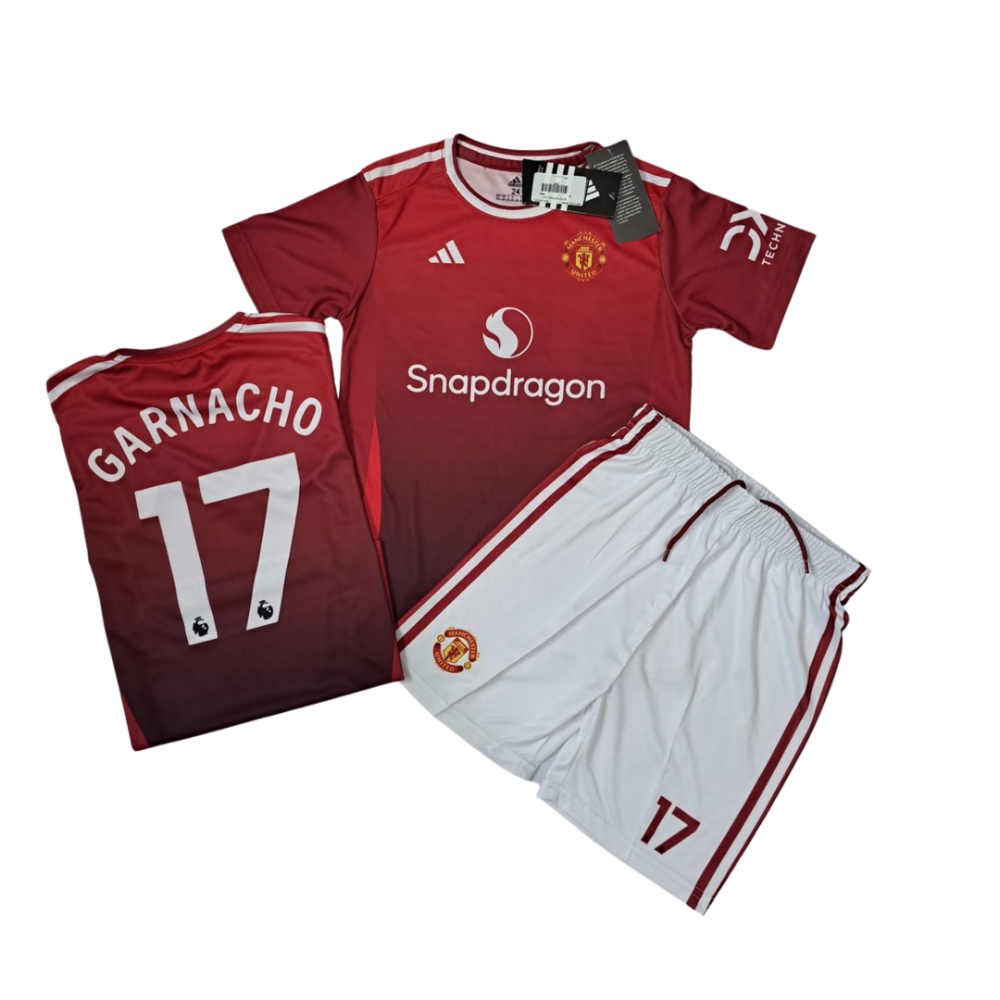 ADIDAS MANCHESTER UNITED GARNACHO HOME FOOTBALL KIT KIDS