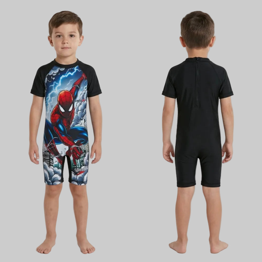 Speedo Kids Spiderman Swimming Suit 2478 | Lycra Half Body Swimwear for Boys