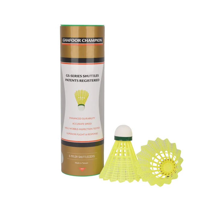 GHAFOOR CHAMPION PLASTIC YELLOW BADMINTON NYLON SHUTTLE PLASTIC (PACK-6)