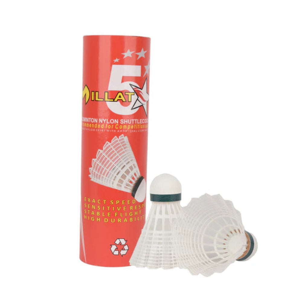 MILAT FEATHER 5 STAR WHITE BADMINTON NYLON SHUTTLE PLASTIC (PACK-6 )